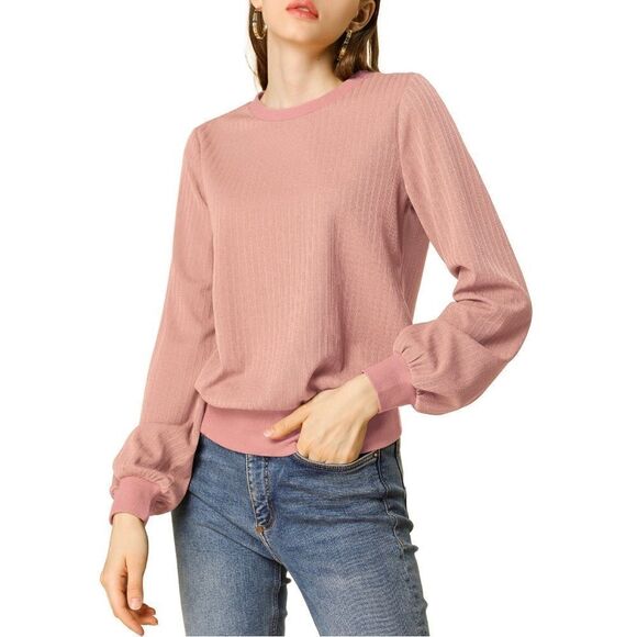 ALLEGRA K Women's Lantern Sleeve Winter Retro Ribbed Pullover Sweaters Size M - Picture 1 of 6